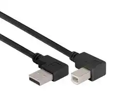 CABLK90LA-RB-03M: USB Cable, 90° Type A Plug to 90° Type B Plug, 300 mm, 11.8 ft, USB 2.0, Black