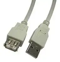 2490: USB Cable, Type A Plug to Type A Receptacle, 2 m, 6.6 ft, USB 2.0, Beige