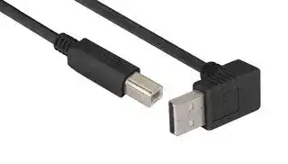CABLK90UA-B-03M: USB Cable, 90° Type A Plug to Type B Plug, 300 mm, 11.8 ft, USB 2.0, Black