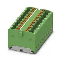 3002773: Panel Mount Barrier Terminal Block, Green, 17.5 A, 450 V, 18 Pole, Push In, 14 AWG