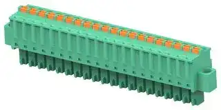 2-2842506-0: Pluggable Terminal Block, w/ Flange, Green, 3.81 mm, 20 Ways, 28 AWG, 16 AWG, 1.3 mm², Push In