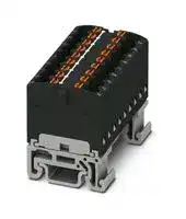 3002969: Panel Mount Barrier Terminal Block, Black, NS15, 17.5 A, 500 V, 18 Pole, Push In, 14 AWG