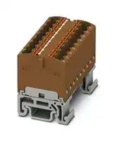 3002972: Panel Mount Barrier Terminal Block, Brown,NS15, 17.5 A, 500 V, 18 Pole, Push In, 14 AWG