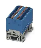 3002926: Panel Mount Barrier Terminal Block, Blue, NS15, 17.5 A, 500 V, 18 Pole, Push In, 14 AWG