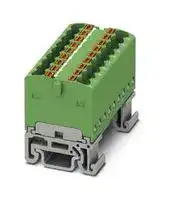 3002965: Panel Mount Barrier Terminal Block, Green, NS15, 17.5 A, 500 V, 18 Pole, Push In, 14 AWG