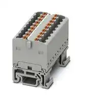 3002917: Panel Mount Barrier Terminal Block, Grey, NS15, 17.5 A, 500 V, 18 Pole, Push In, 14 AWG
