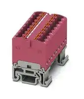 3002978: Panel Mount Barrier Terminal Block, Pink, NS15, 17.5 A, 500 V, 18 Pole, Push In, 14 AWG
