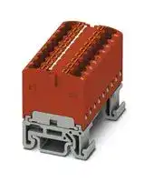 3002934: Panel Mount Barrier Terminal Block, Red, NS15, 17.5 A, 500 V, 18 Pole, Push In, 14 AWG