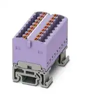 3002975: Panel Mount Barrier Terminal Block, Violet, NS15, 17.5 A, 500 V, 18 Pole, Push In, 14 AWG