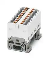 3002944: Panel Mount Barrier Terminal Block, White, NS15, 17.5 A, 500 V, 18 Pole, Push In, 14 AWG