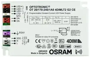 OT-20/170-240/1A0-4DIMLT2-G2-CE: LED Driver, LED Lighting, 22 W, 38 VDC, 1.05 A, Constant Current, 170 V