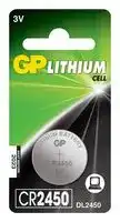 GPPBL2450052: Battery, 3 V, 2450, Lithium Manganese Dioxide, 600 mAh, Pressure Contact, 1