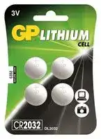 GPPBL2032187: Battery, 3 V, Lithium Manganese Dioxide, 300 mAh, Pressure Contact, 4