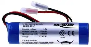 2347-3008-20: Rechargeable Battery, 3.635 V, Lithium Ion, 3.5 Ah, Wire Leads, 1