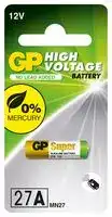 GPPBA27AF000: Battery, 12 V, A27, Alkaline, 18 mAh, Raised Positive and Flat Negative, 1