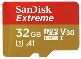 SDSQXAF-032G-GN6MA: Extreme MicroSDHC Class 10 U3 V30 Memory Card, 32GB 90MB/s 60MB/s