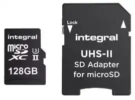 INMSDX128G-280/100U2: Flash Memory Card, MicroSDXC Card, 128 GB, Class 10, UHS-II U3, V60