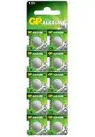 GPA76-C10: Battery, Pack of 10, 1.5 V, LR44, Alkaline, 110 mAh, Pressure Contact, 10
