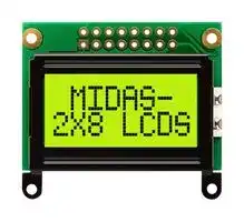 MC20805B6W-SPTLY-V2: Alphanumeric LCD, 8 x 2, Black on Yellow / Green, 5V, Parallel, English, Japanese, Transflective