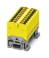 3002961: Panel Mount Barrier Terminal Block, Yellow, NS15, 17.5 A, 500 V, 18 Pole, Push In, 14 AWG