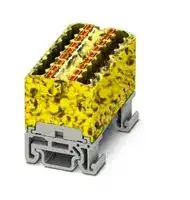 3002983: Panel Mount Barrier Terminal Block, Yel/Blk, NS15, 17.5 A, 500 V, 18 Pole, Push In, 14 AWG
