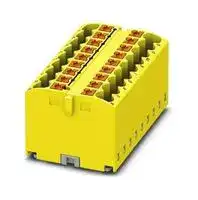 3273444: Panel Mount Barrier Terminal Block, Yellow, Adhesive, 24 A, 450 V, 18 Pole, Push In, 12 AWG