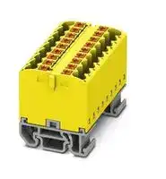 3274150: Panel Mount Barrier Terminal Block, Yellow, NS15, 24 A, 690 V, 18 Pole, Push In, 12 AWG