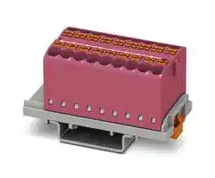 3273061: Panel Mount Barrier Terminal Block, Pink, NS35, 24 A, 690 V, 18 Pole, Push In, 12 AWG
