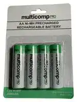 MP001183: Rechargeable Battery, 1.2 V, Nickel Metal Hydride, 2 Ah, AA, Raised Positive and Flat Negative, 4