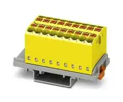 3273050: Panel Mount Barrier Terminal Block, Yellow, NS35, 24 A, 690 V, 18 Pole, Push In, 12 AWG