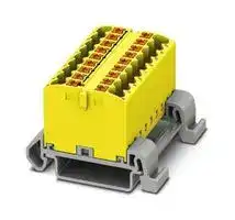 3273182: Panel Mount Barrier Terminal Block, Yellow, NS35, 24 A, 690 V, 18 Pole, Push In, 12 AWG