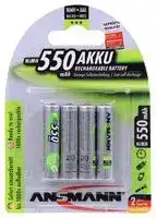5030772.: Rechargeable Battery, Pack of 4, 1.2 V, Nickel Metal Hydride, 550 mAh, AAA