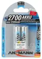5030852: Rechargeable Battery, Pack of 2, 1.2 V, Nickel Metal Hydride, 2.7 Ah, AA