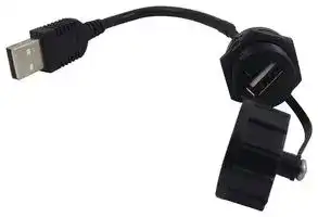 2UB3001-W05101: USB Cable, Type A Plug to Type A Receptacle, 100 mm, 3.9 ", USB 2.0, Black