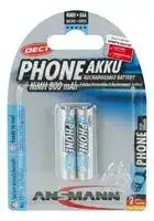 5035332.: Rechargeable Battery, DECT, Pack of 2, 1.2 V, Nickel Metal Hydride, 800 mAh, AAA