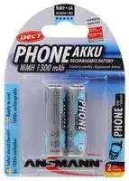 5030802: Rechargeable Battery, Pack of 2, 1.2 V, Nickel Metal Hydride, 1.3 Ah, AA