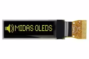 MCOT096016C1V-YI: Graphic OLED, 96 x 16 Pixels, Yellow on Black, 3V, I2C, 29.1mm x 9.2mm, -40 °C