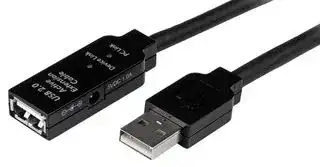 USB2AAEXT15M: USB Cable, NA, UK, EU, Type A Plug to Type A Receptacle, 15 m, 49.2 ft, USB 2.0, Black