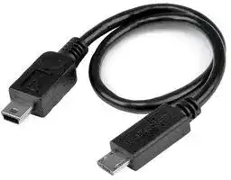 UMUSBOTG8IN: USB Cable, Mini Type B Plug to Micro Type B Plug, 203 mm, 8 ", USB 2.0 OTG, Black