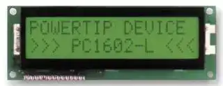 PC1602ARS-CWA-A-Q: Alphanumeric LCD, 16 x 2, Black on Yellow / Green, 5V, Parallel, English, Japanese, Reflective