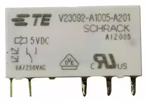 V23092A1005A201: Power Relay, SPDT, 5 VDC, 6 A, SNR/V23092 Series, Through Hole, Non Latching