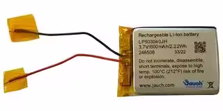 LP503040JH: Rechargeable Battery, 3.7 V, Lithium Ion, 650 mAh, Wire Leads, 1