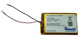 LP503759JU: Rechargeable Battery, 3.7 V, Lithium Ion, 1.35 Ah, Wire Leads, 1