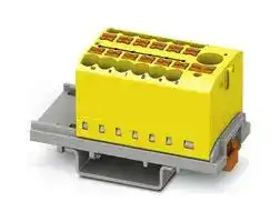 3273094: Panel Mount Barrier Terminal Block, Yellow, 24 A, 690 V, 13 Pole, Push In, 12 AWG