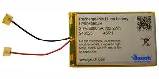 LP906090JH: Rechargeable Battery, 3.7 V, Lithium Ion, 6.02 Ah, Wire Leads, 1