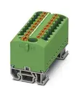 3274218: Panel Mount Barrier Terminal Block, Green, 24 A, 690 V, 19 Pole, Push In, 12 AWG