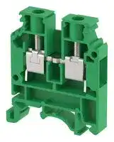 KUT6N/ GREEN: DIN Rail Mount Terminal Block, Feed Thru, 2 Ways, 20 AWG, 8 AWG, 6 mm², Screw, 41 A