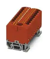 3274214: Panel Mount Barrier Terminal Block, Red, 24 A, 690 V, 19 Pole, Push In, 12 AWG