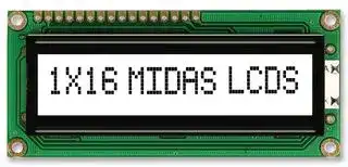MC11605A6W-FPTLW-V2: Alphanumeric LCD, 16 x 1, Black on White, 5V, English, Japanese, Transflective
