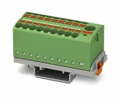 3273118: Panel Mount Barrier Terminal Block, Green, 24 A, 690 V, 19 Pole, Push In, 12 AWG